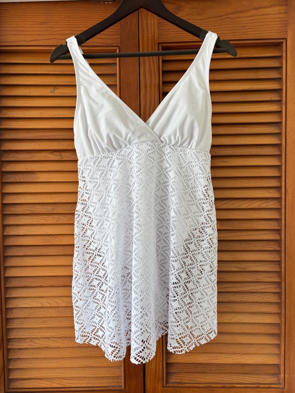 SHEIN White Crochet Lace One-Piece Swimdress
